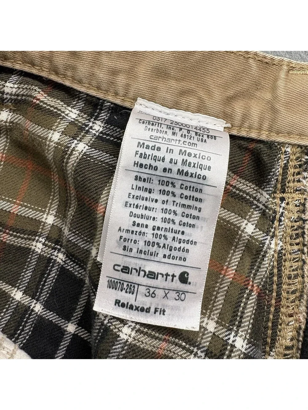 Carhartt Flannel Lined Washed Twill Dungaree Carpenter Pants Size 36 x 29.5 in.